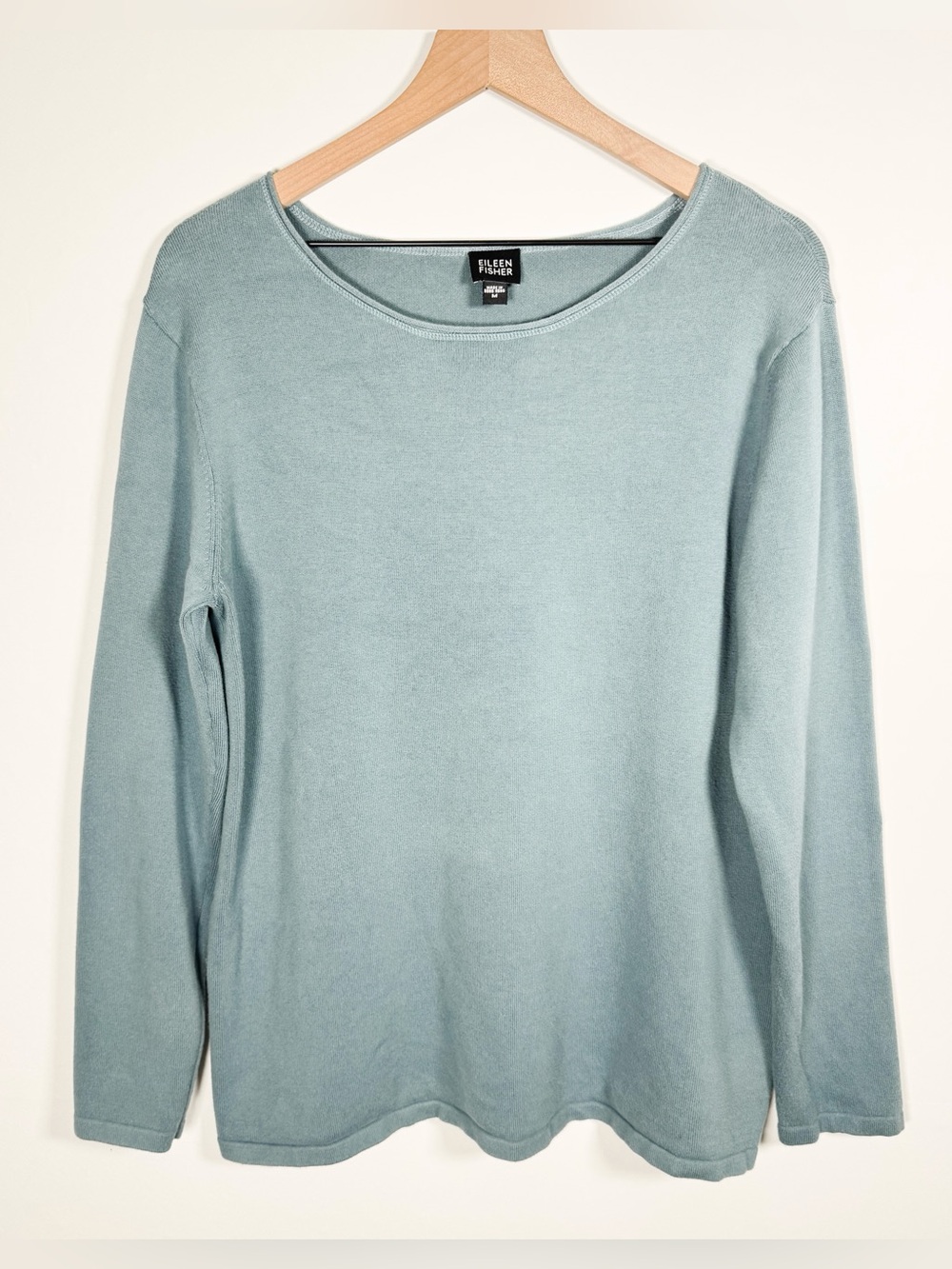 Vintage EILEEN FISHER Aqua Blue Cotton Round Neck Sweater Sz M